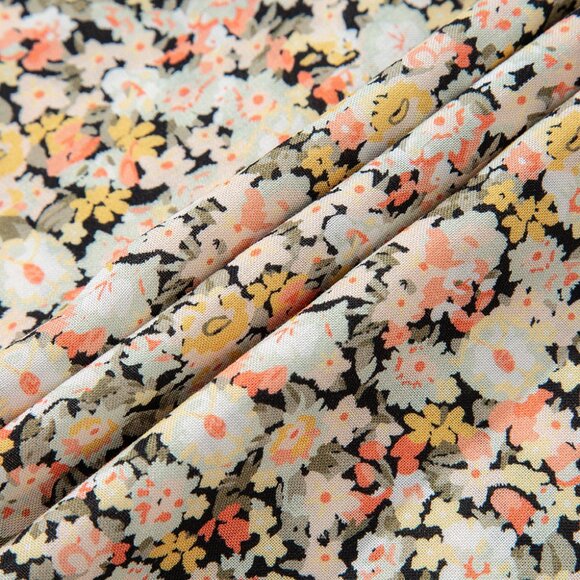 B279 Khaki Boho Floral Print Tie Waist Flared Suspender Mini Dress - Picture 14 of 14